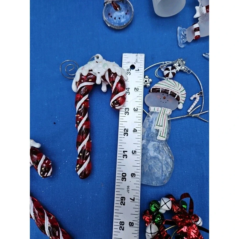 5 Frosted Snowman Ornaments‎ Lot Christmas Figures Glass & Acrylic Candy Canes